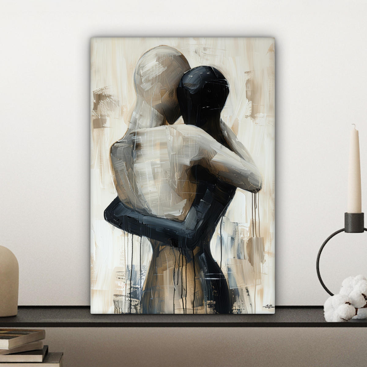 LEINWANDBILD Abstrakt - Liebe - Schwarz und weiß - Modern Deko Wohnzimmer 20x30 cm - Schwarz, Textil (20/30cm) - MuchoWow