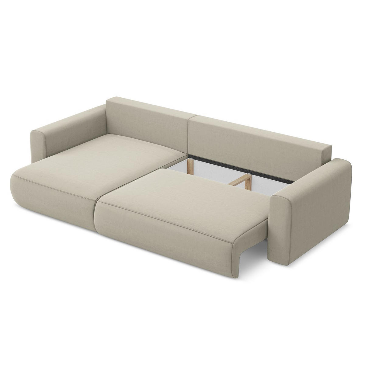 ECKSOFA mit Schlaffunktion Samt Stoff Creme - Perlmutt/Creme, Kunststoff/Textil (149/278cm) - LaMiaSofa
