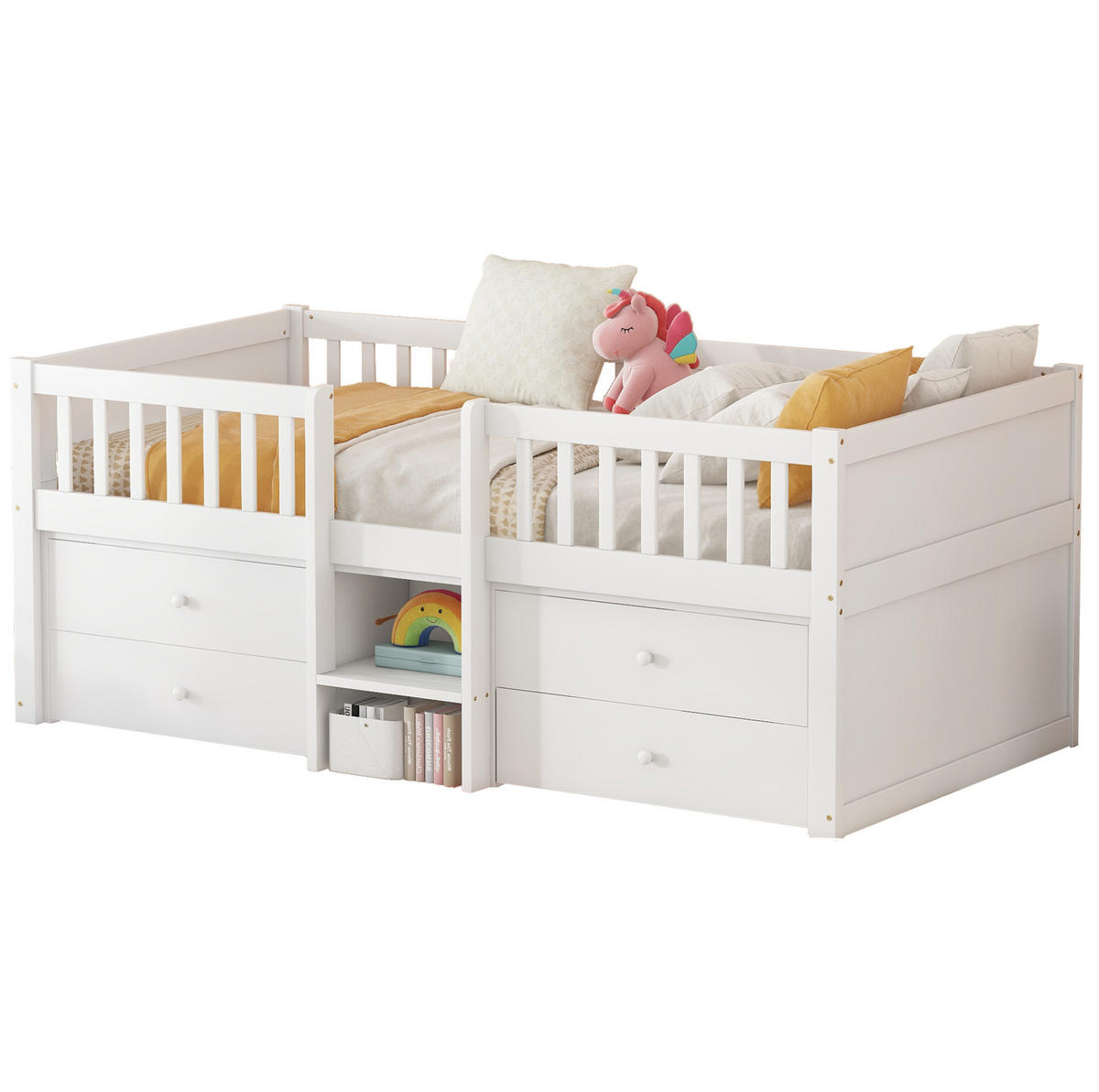 HOCHBETT 90/200 cm in Weiß mit 4 Schubladen und Rausfallschutz - Weiß, Holz (90/200cm) - BEAOK