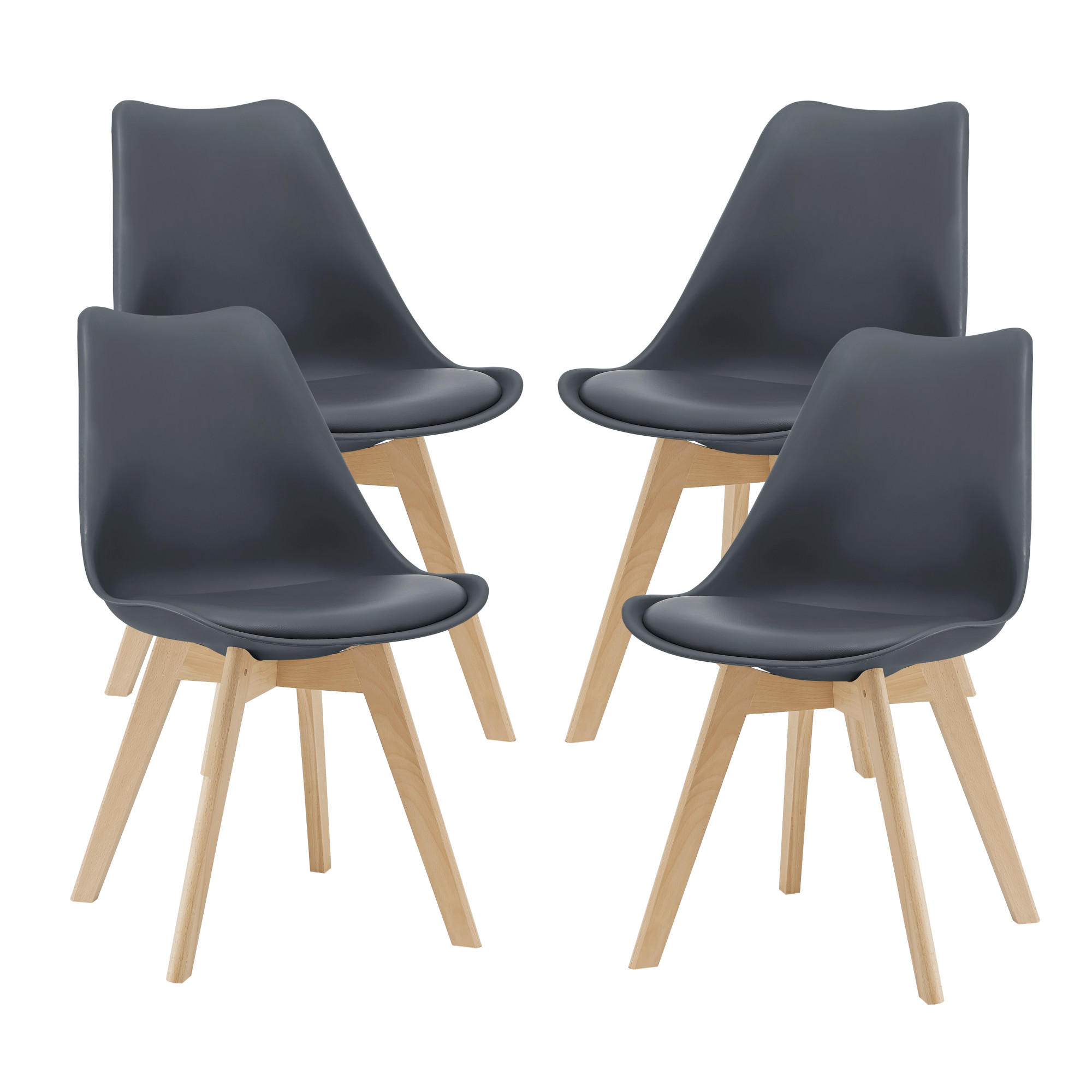 ESSZIMMERSTUHL-SET 4 TLG. Fläten - Grau, Leder (49/81/57cm) - [en.casa]