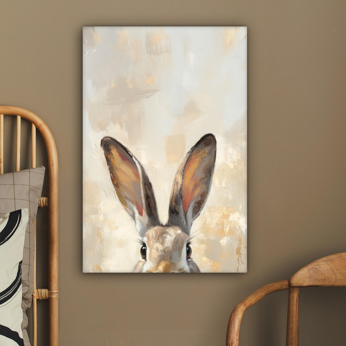LEINWANDBILD Hase - Ohren - Braun Wanddeko 40x60 cm - Beige, Textil (40/60cm) - MuchoWow