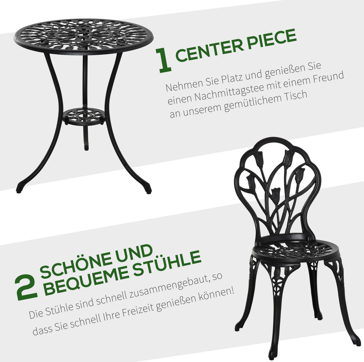 GARTENSET 60/67 cm Schwarz aus Aluminium 3er Set - Schwarz, Metall - OKMYHOME