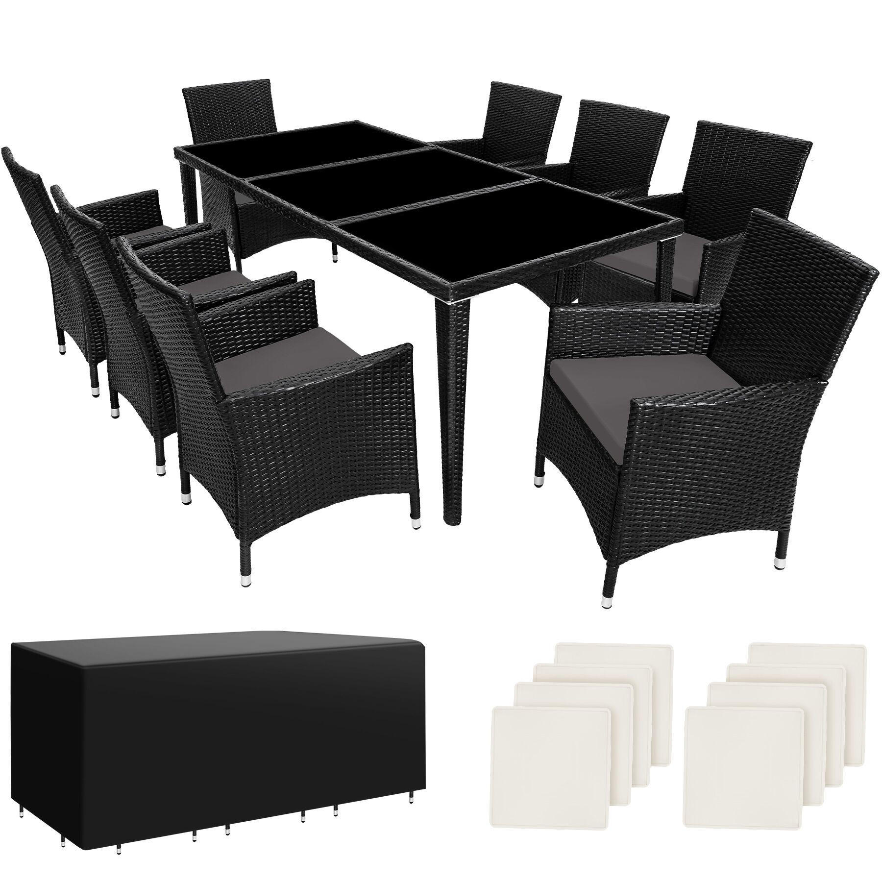RATTAN-SITZGRUPPE aus Aluminium Menorca, inklusive Schutzhülle, schwarz - Schwarz, Kunststoff - tectake
