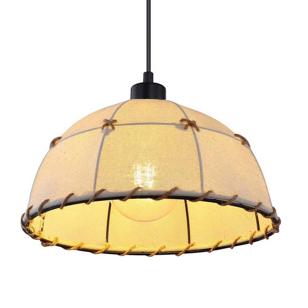 LED HÄNGELEUCHTE Hanfseil Beige Schwarz - Beige, Metall (30/30/120cm) - Globo Lighting