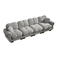 SOFA 330/86/90 cm in Hellgrau aus Chenille mit Steppnaht - Hellgrau, Textil (86/90/330cm) - Flora Grace