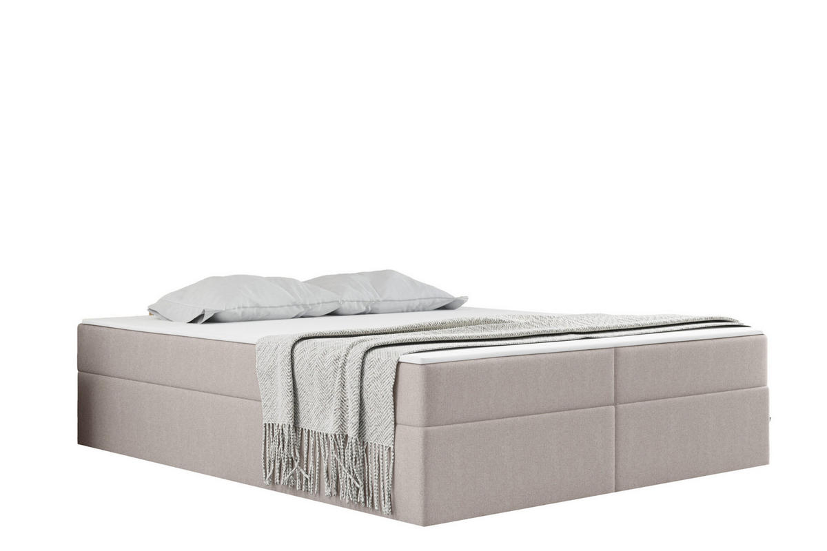 BOXBETT Mit Bettkasten Und Matratze Topper Ruben Hellbeige 120x200 cm H2-Pocket - Ecru, Holz/Textil (120/200cm) - Kaiser Möbel
