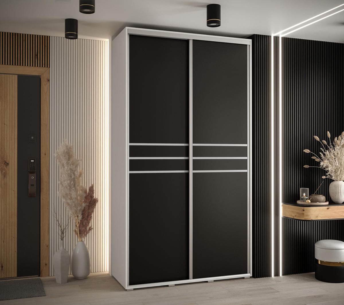 SCHWEBETÜRENSCHRANK 235,2/130/60 2-türig - Silberfarben/Schwarz, Holz/Metall (130/235/60cm) - Abiks Möbel