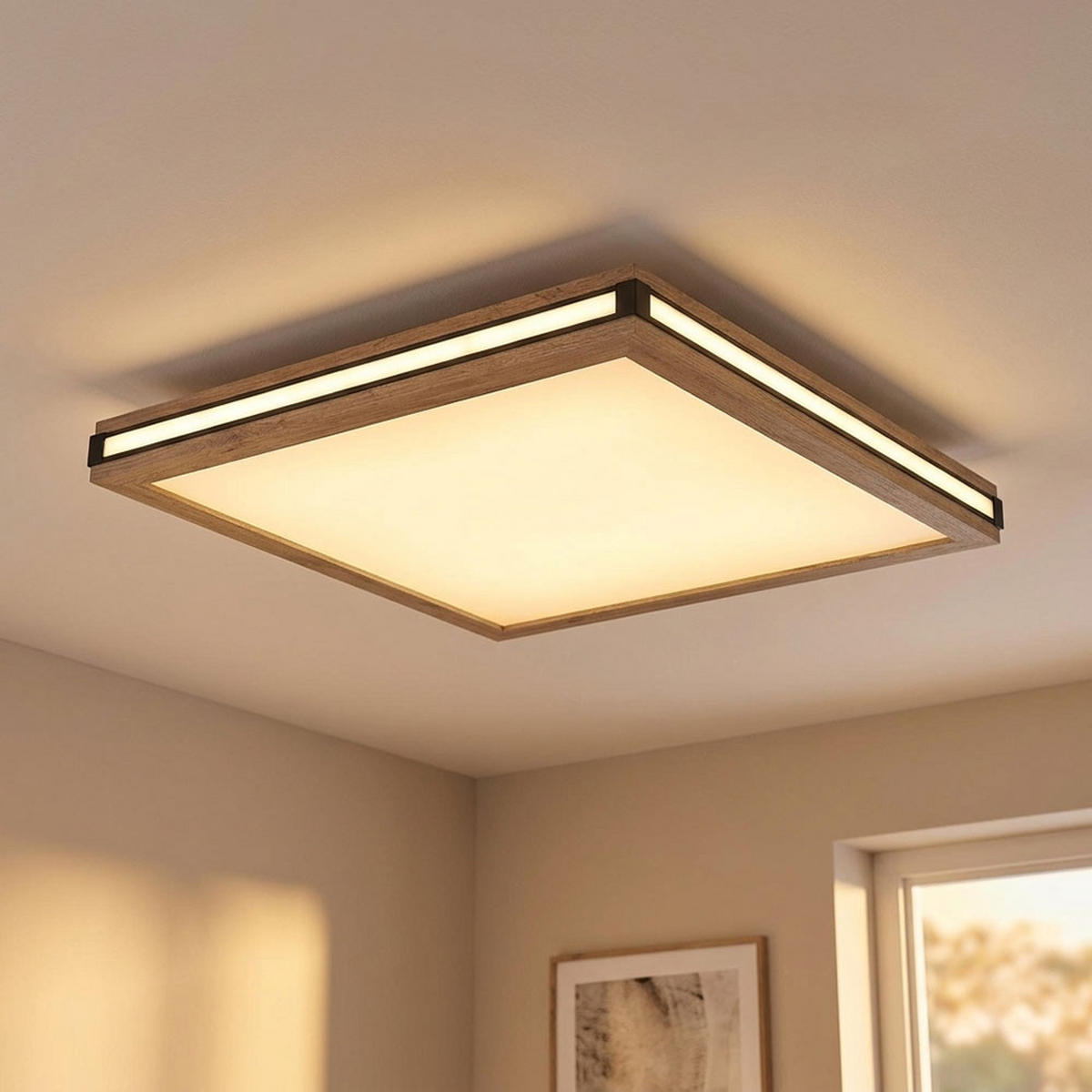 LED DECKENLEUCHTE CARLA Metall Weiß Holzoptik 3 Lichtmodi - Weiß, Metall (60/60/7.5cm) - Globo Lighting