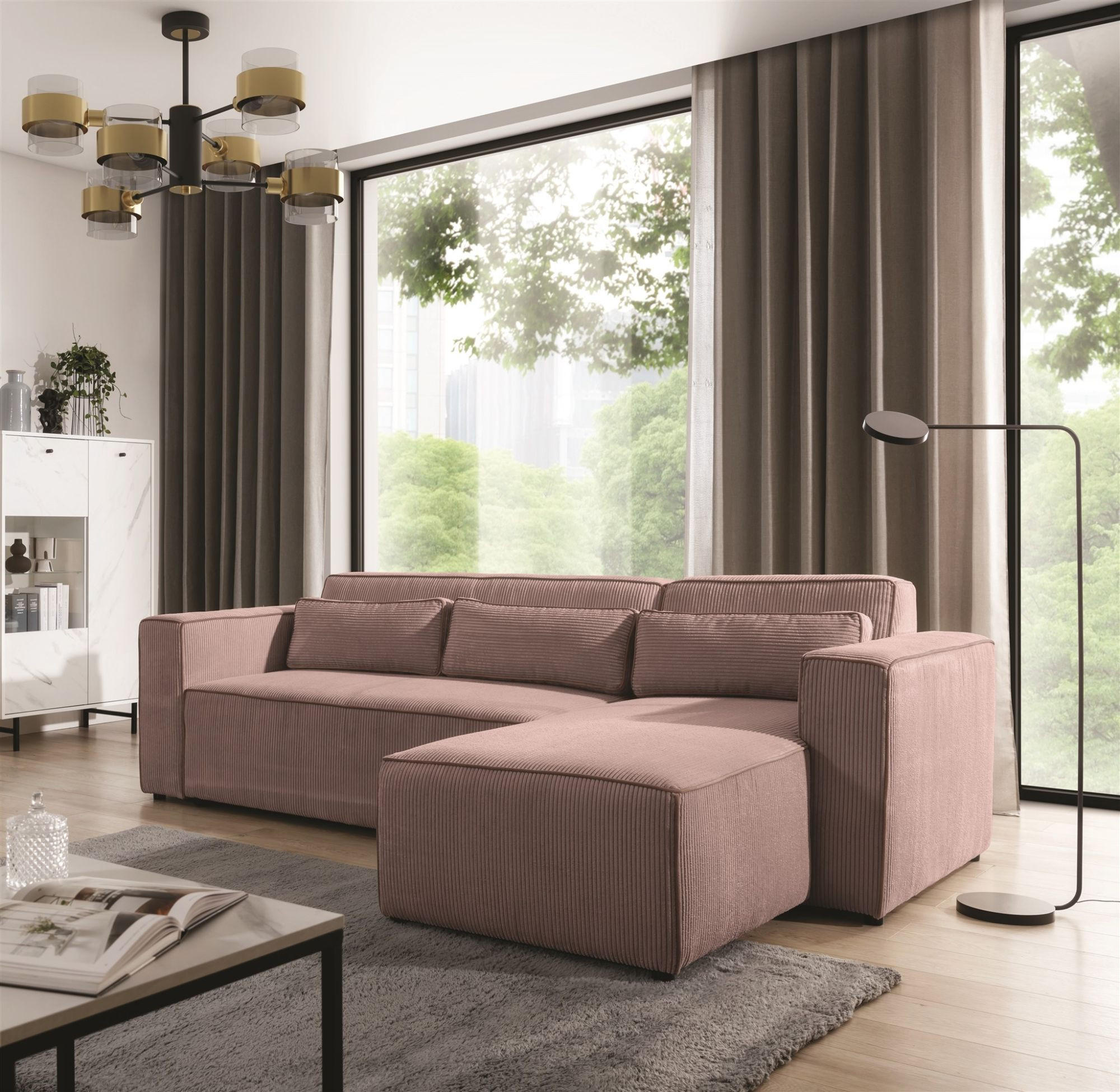 ECKSOFA Schlafsofa Waldo In Poso - Altrosa, Holzwerkstoff/Textil (260/173cm) - Fun Möbel