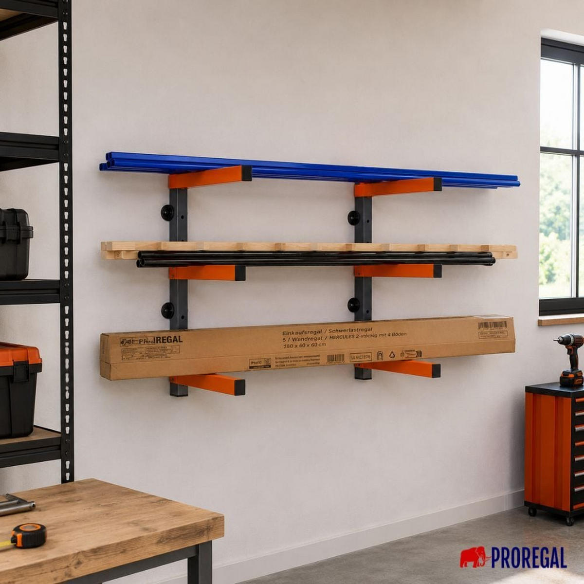 KRAGARMREGAL Wandmontage mit 3 Ebenen Grau-Orange - Orange, Metall (35/45.5/35cm) - PROREGAL