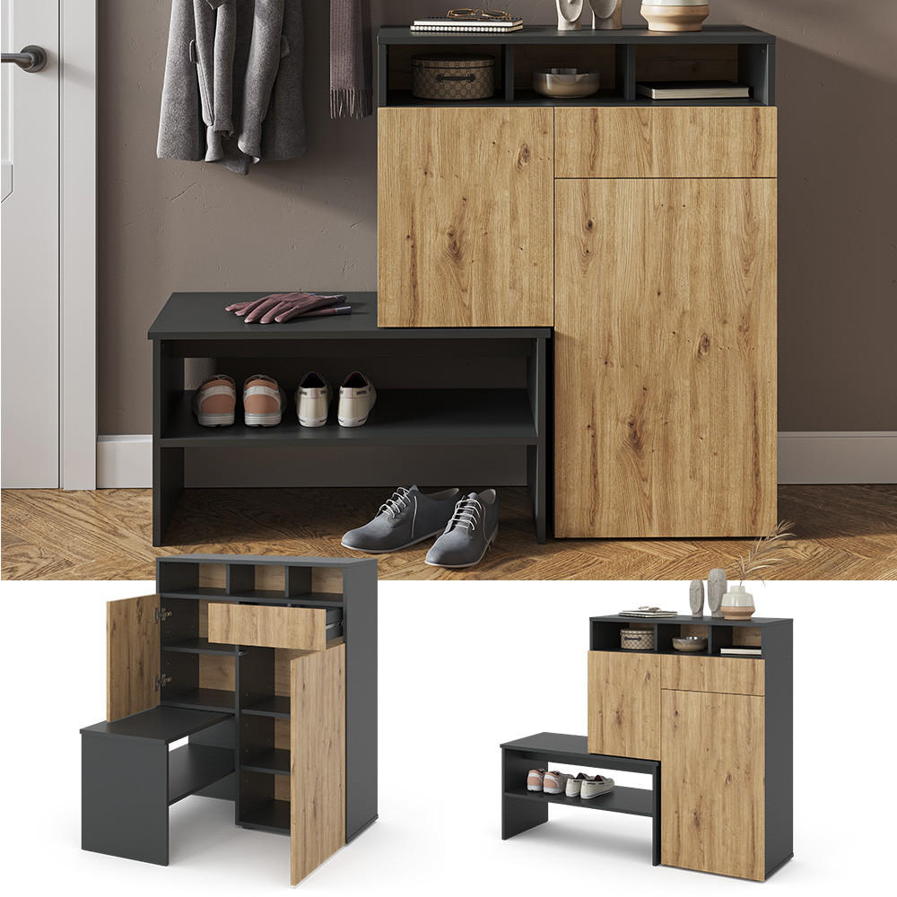 SCHUHSCHRANK Selena Grau 124.5 x 102 cm - Grau, Holzwerkstoff (124.5/102/35cm) - Vicco