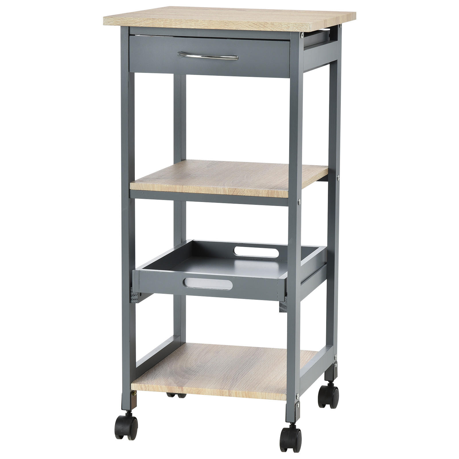 SERVIERWAGEN DE-17080 Grau & Hell-Eiche - Grau, Holzwerkstoff (37/76/37cm) - ComfortXL