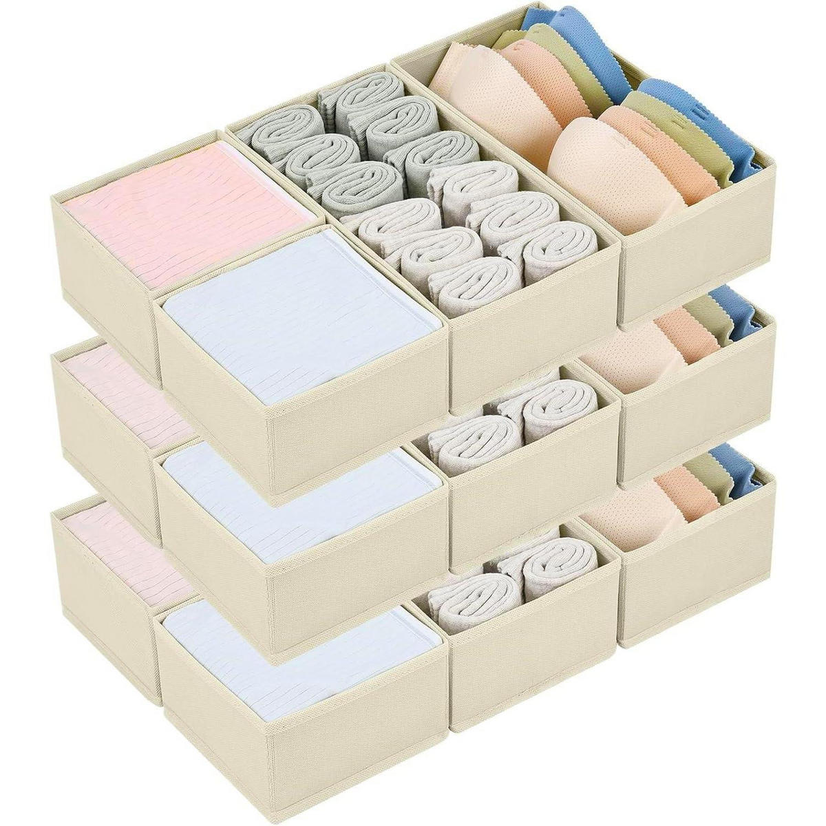 SCHUBLADEN Organizer 12-teiliges Set Beige - Multicolor, Textil (15/9/30cm)