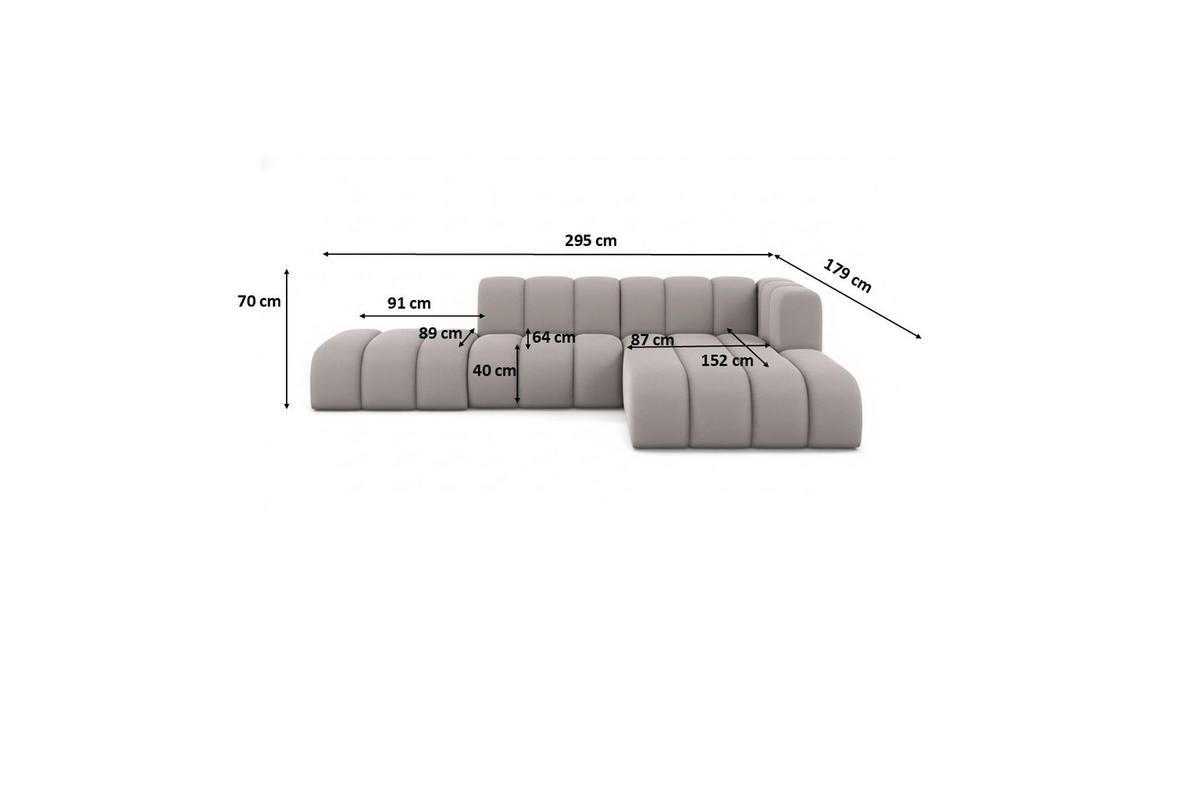 ECKSOFA L-form mit Hocker, Grand Mini, Stoff Salvador, Grau, Rechts - Grau, Holz (295/179cm) - Kaiser Möbel