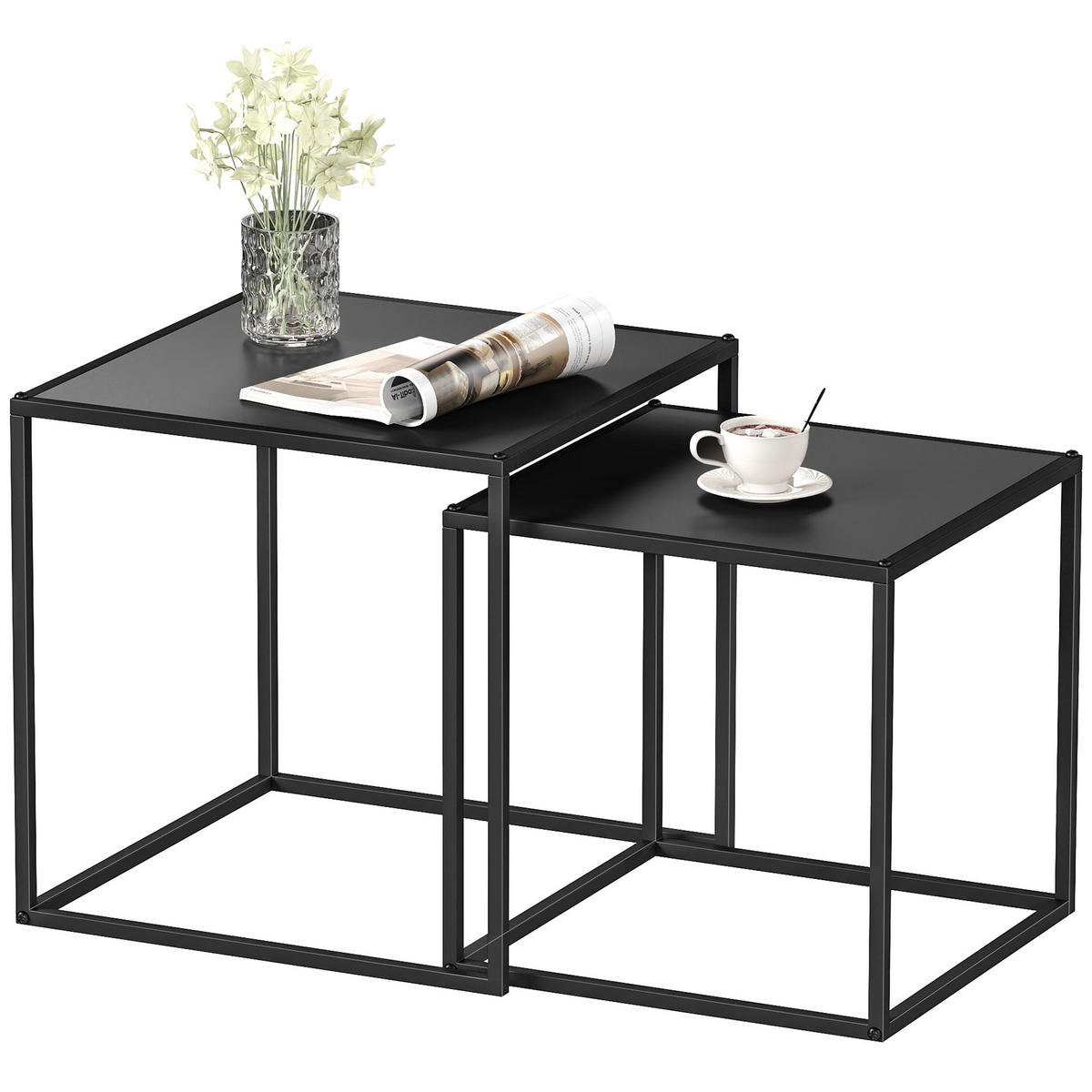 COUCHTISCH-SET Schwarz 2er-Set 40/40/40 cm und 35/35/35 cm - Schwarz, Metall (40/40/40cm) - PANGIVO
