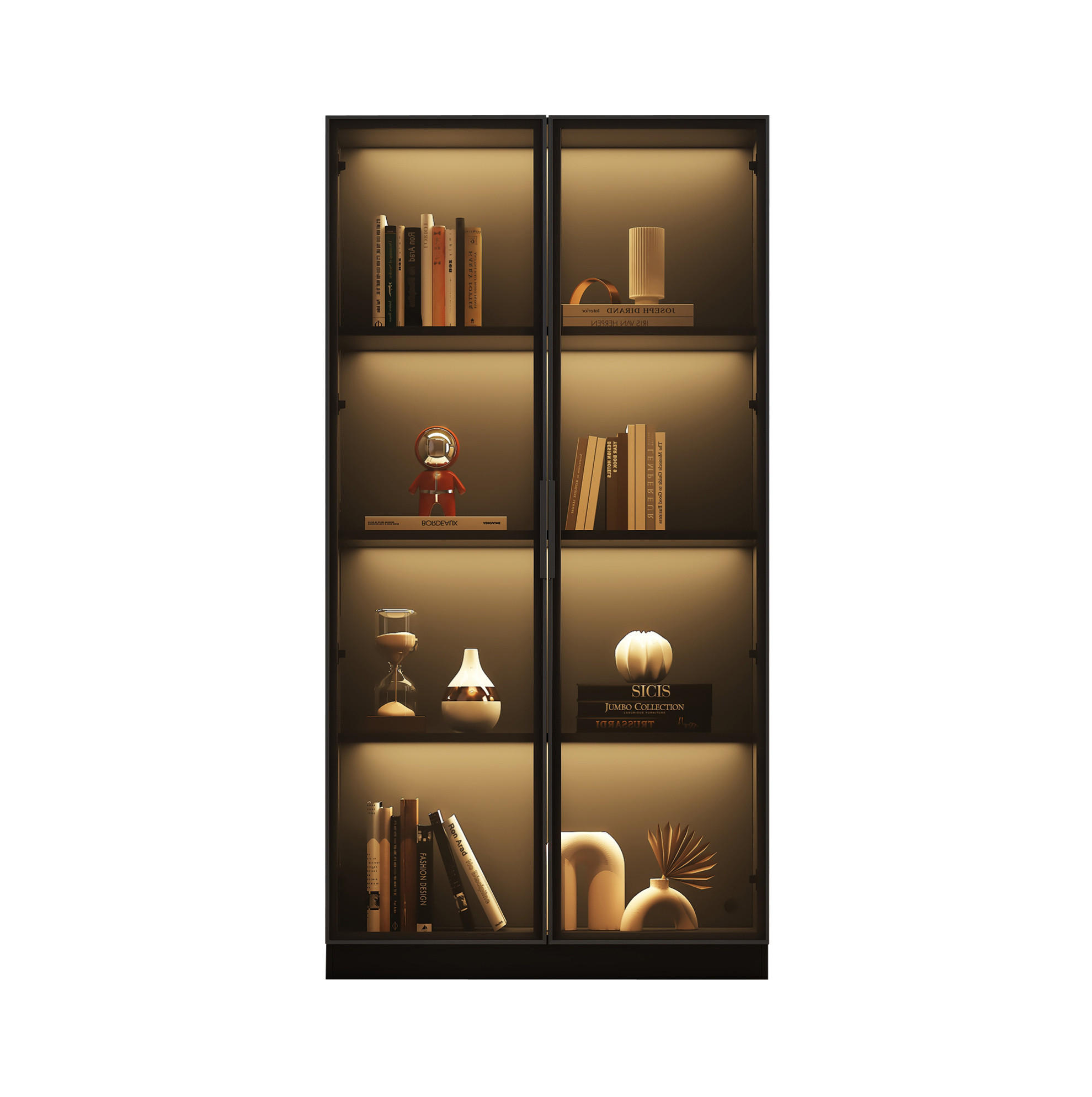 VITRINE 80/40/160 cm Schwarz aus Spanplatte mit LED-Beleuchtung - Schwarz, Holzwerkstoff (40/160/80cm) - OKMYHOME