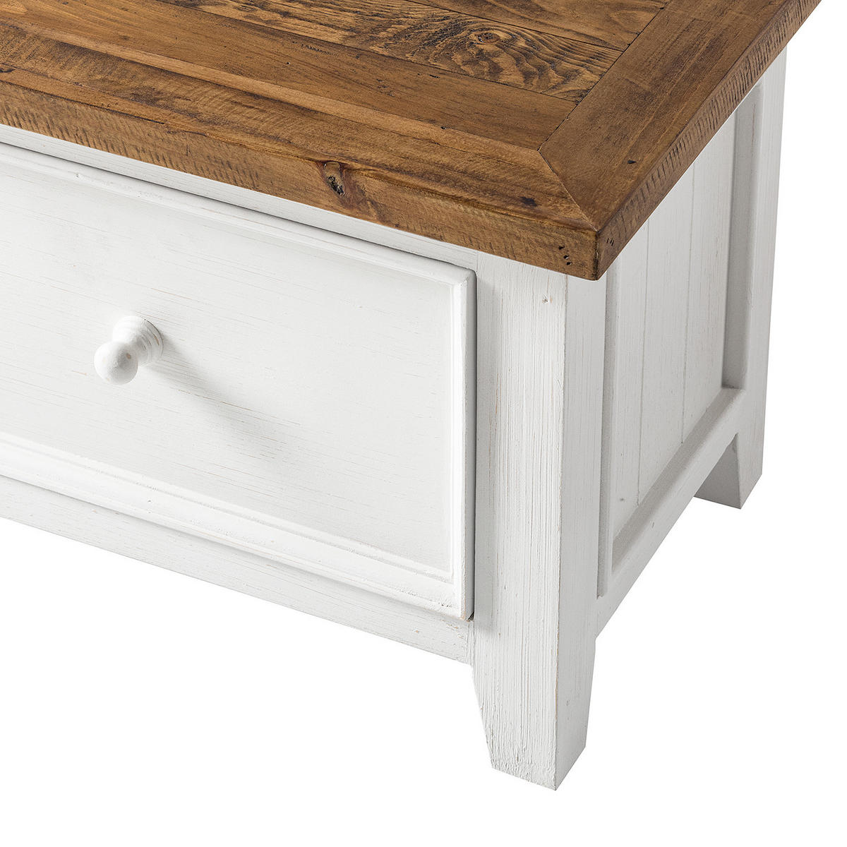 GARDEROBENBANK mit Schubladen - Kiefer massiv - Kiefer / Weiß - Weiß, Holz (120/45/40cm) - home24