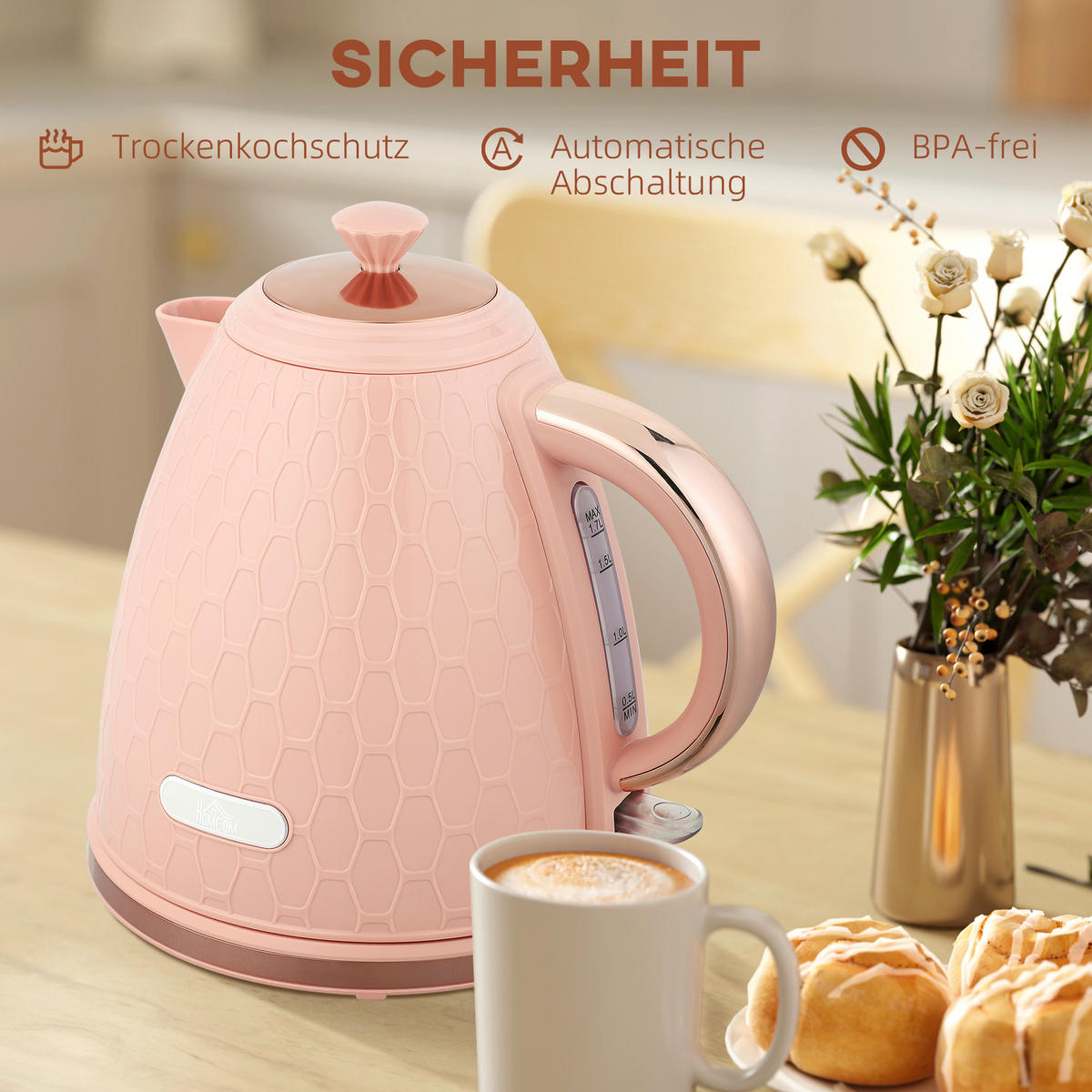 WASSERKOCHER DE-07948 1,7 L, 2,2 kW, kabellos Hellrosa - Pink, Kunststoff (19.5/23.4/24.2cm) - ComfortXL