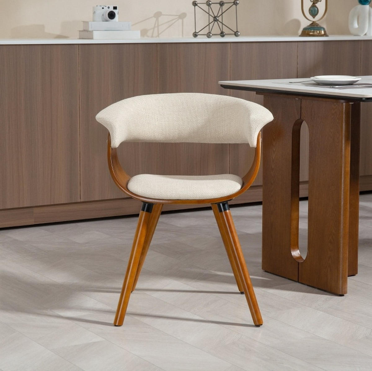 ESSZIMMERSTUHL mit Rückenlehne 62 x 55 x 75 cm Polyester Beige - Beige, Metall (55/75/62cm) - Meubliv