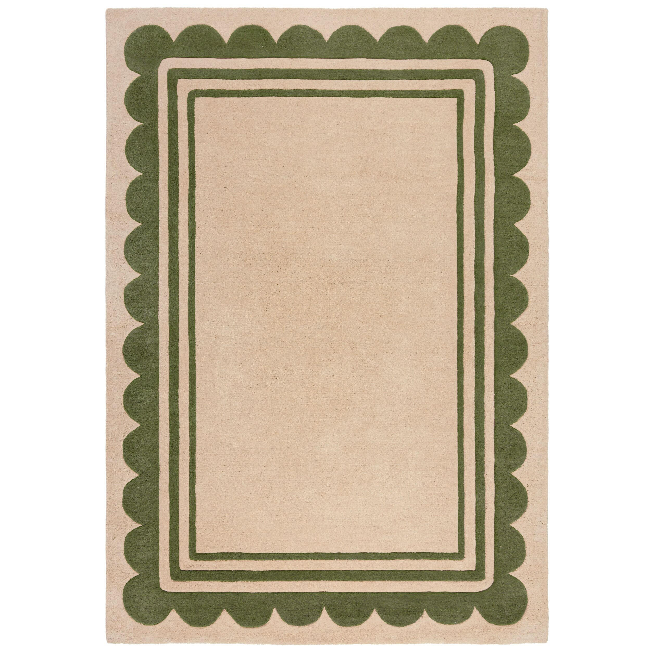 WOLLTEPPICH Grafisches Muster, Rahmen, Wohnzimmer schmutzabweisend Grün-Beige Rechteckig 120x170 - Grün, Textil (170/120cm) - KADIMA DESIGN