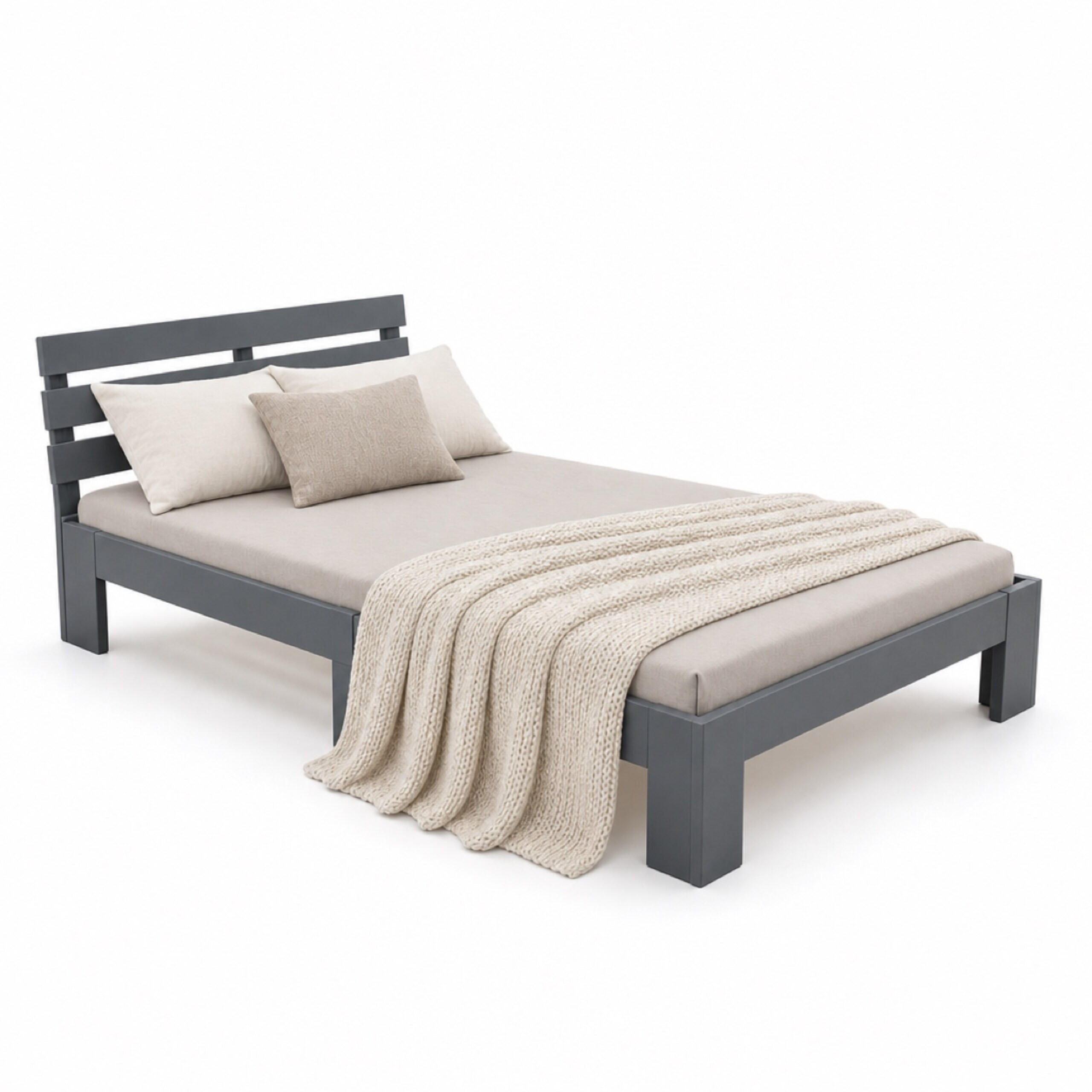 BETT Grau Massivholz mit Lattenrost 120x200 cm - Anthrazit, Holz - Relaxdays