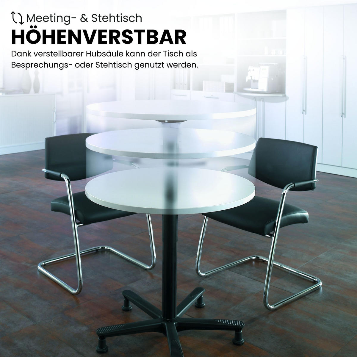 SÄULENHUBTISCH eckig ST 80/80/74 cm in Weiß/chrom - Chromfarben/Weiß, Holzwerkstoff (80/80/74cm) - bümö