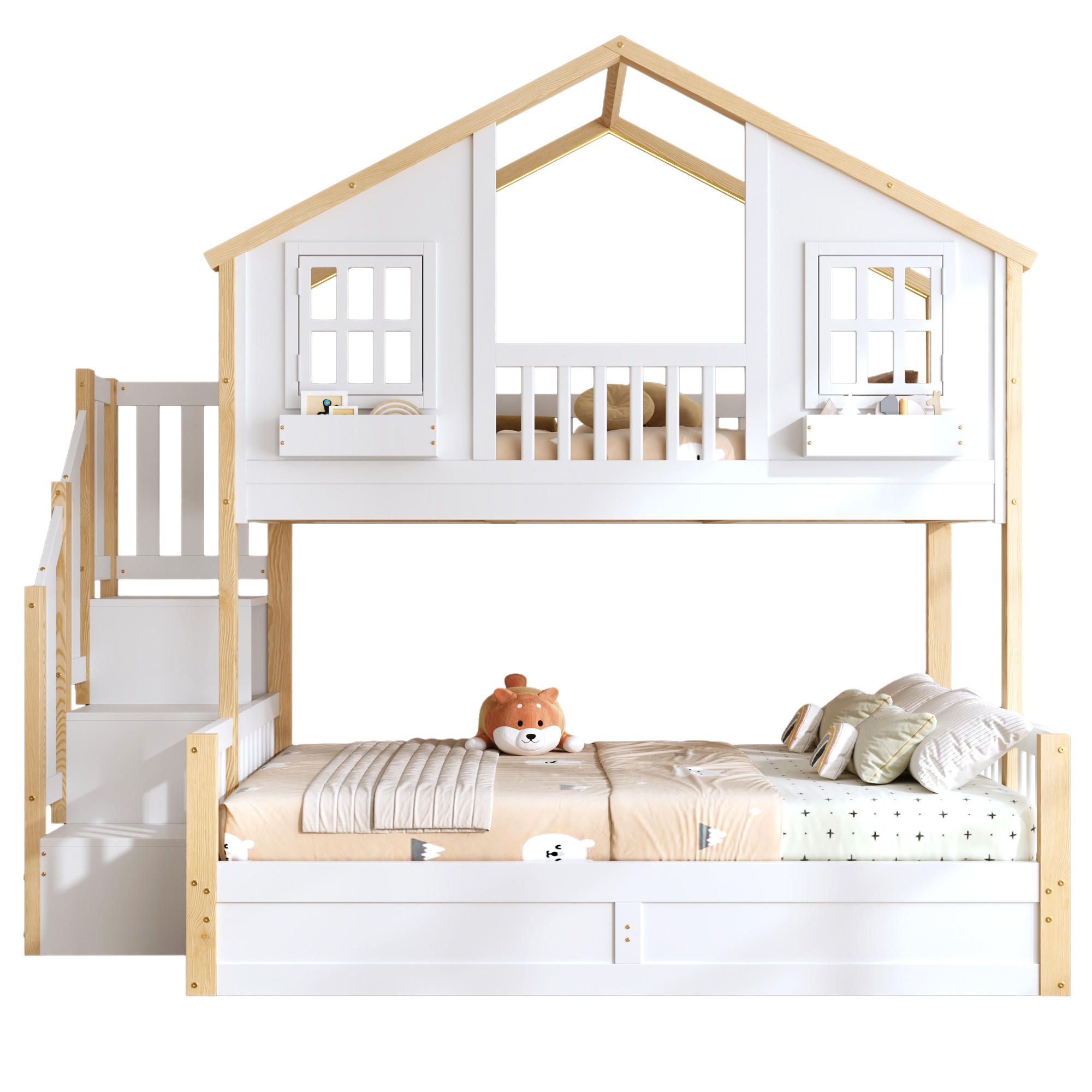 ETAGENBETT 90x200/140x200 cm Weiß Natur mit LED - Weiß, Holz (140/200cm) - FLIEKS
