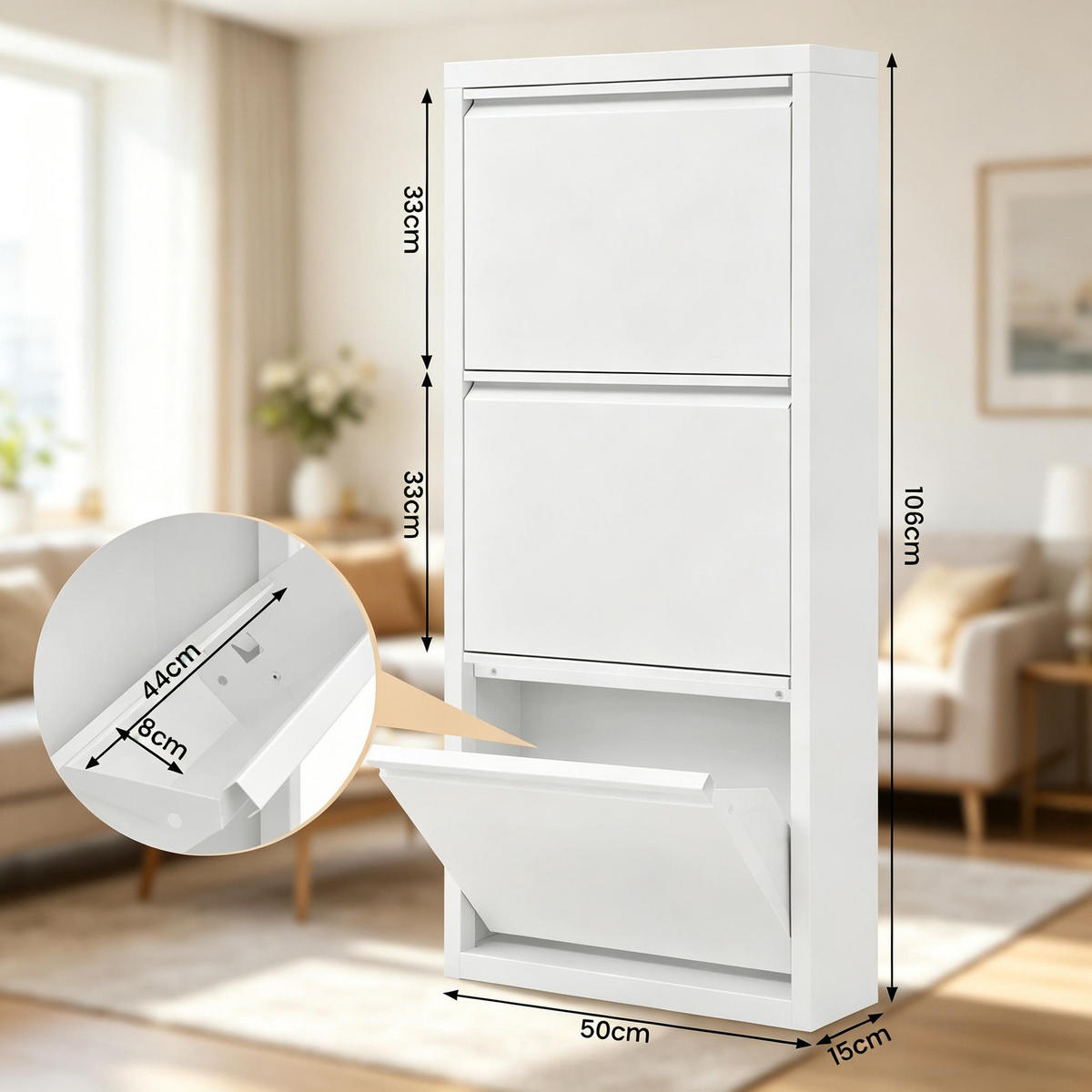 SCHUHSCHRANK Weiß 50/15/106 cm 2er-Set - Weiß, Metall (50/106/15cm) - PANGIVO