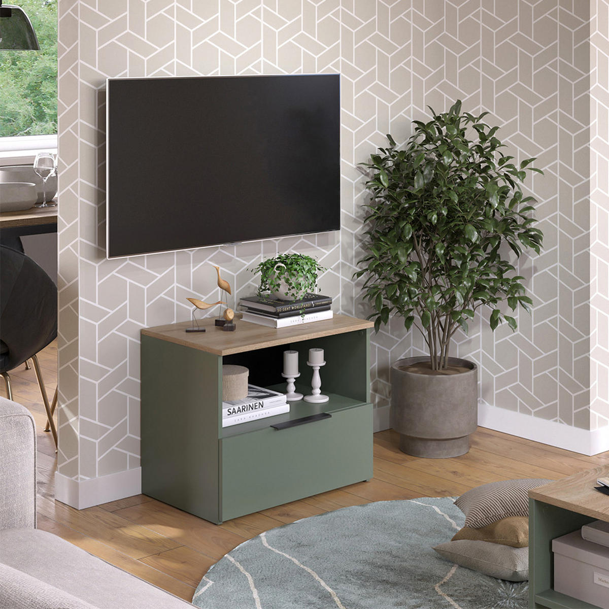 KOMMODE Wido Grün 60 x 50 cm mit klappe - Grün/Sonoma Eiche, Holzwerkstoff (60/50/40cm) - Vicco