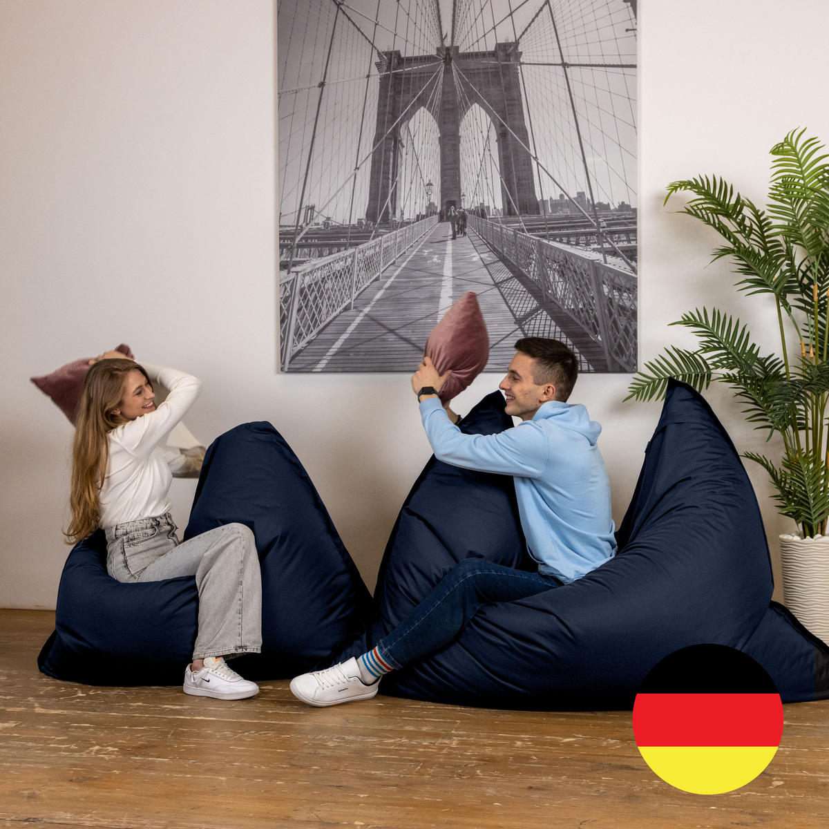 SITZSACK XXL Caree blaugrau, 140x180cm groß für Outdoor - Blaugrau, Textil (180/140/30cm) - Bruni