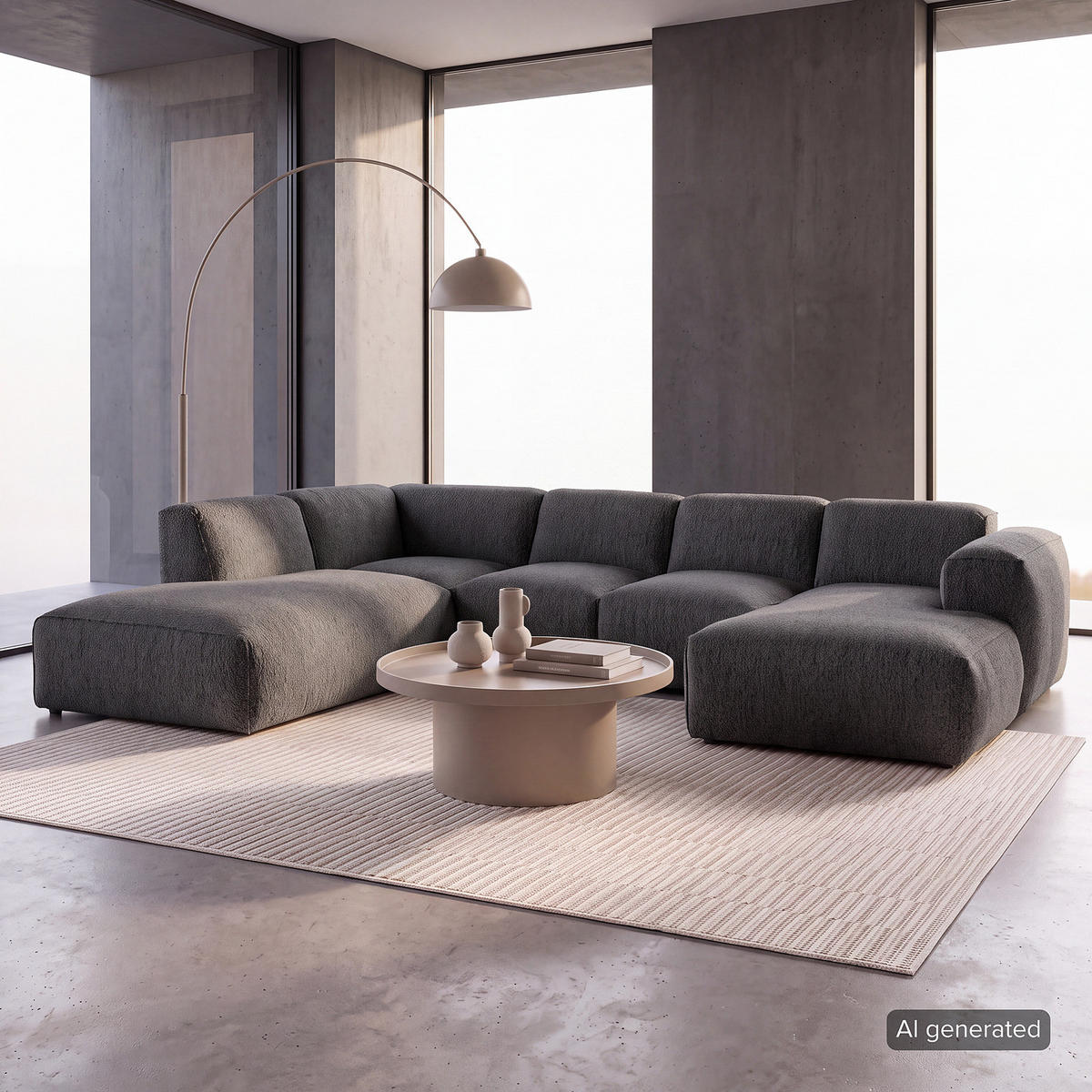 WOHNLANDSCHAFT mit Longchair - Anthrazit/Schwarz, Kunststoff/Textil (325/71/235cm) - home24