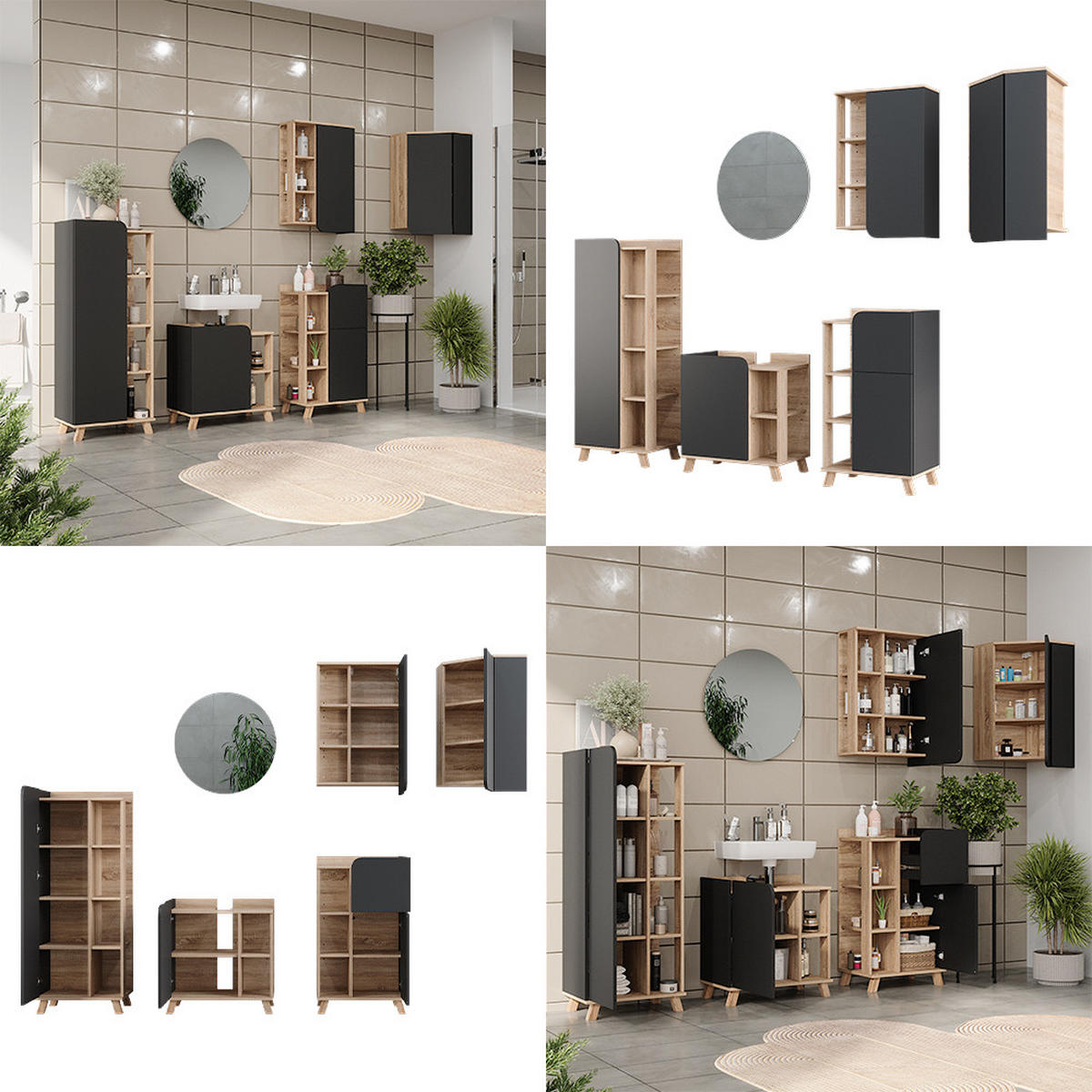 BADMÖBEL-SET Karen Sonoma 5 Teile - Anthrazit, Holzwerkstoff (60/65/35cm) - Vicco