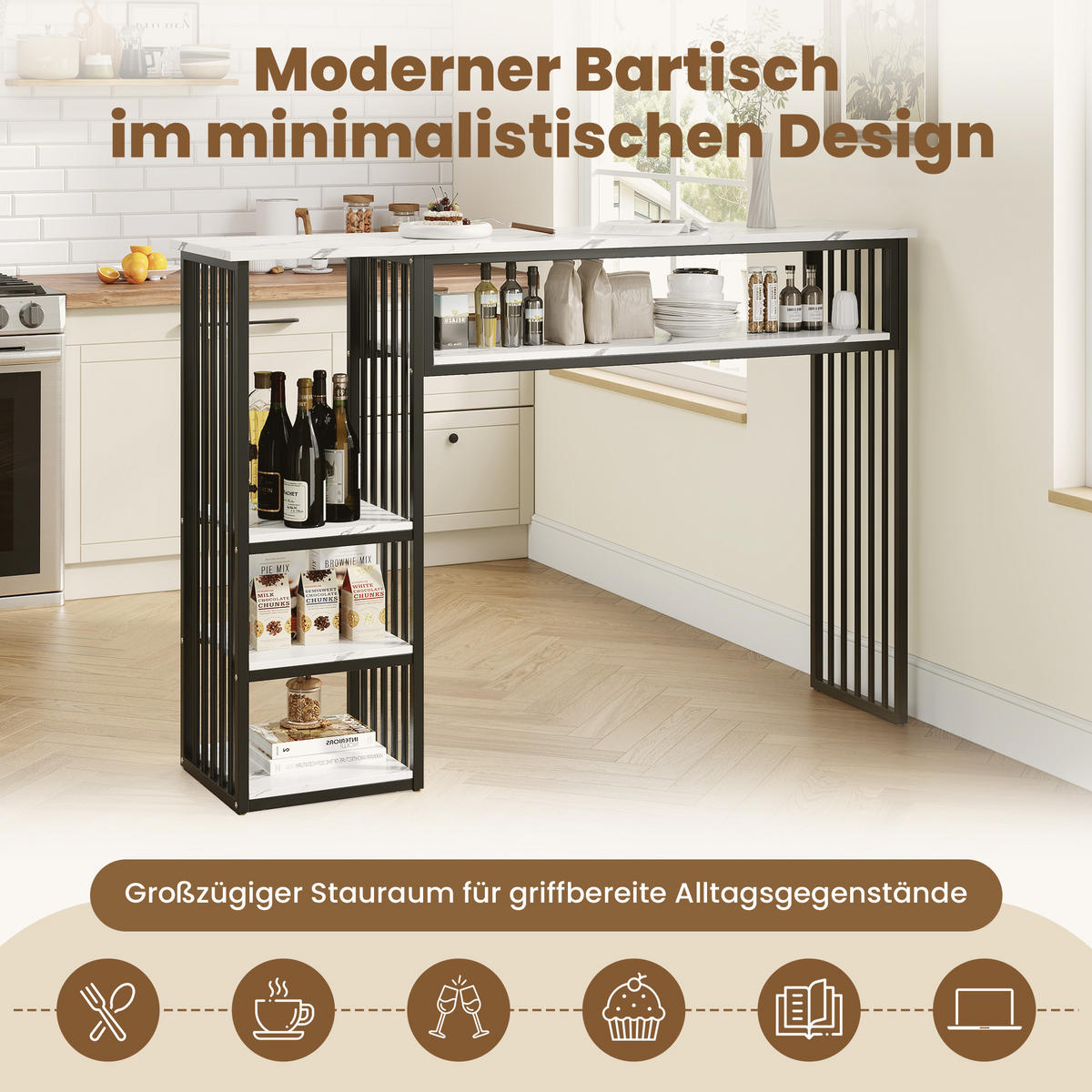 BARTISCH 140/40/105 cm mit Stauraum DE-39847 Schwarz - Schwarz, Metall (40/140/105cm) - ComfortXL
