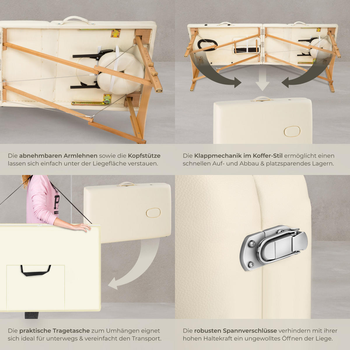 MASSAGELIEGE-SET 3 Zonen Daniel,210 x 95 x 84 cm,beige - Beige, Holz (95/84/210cm) - tectake