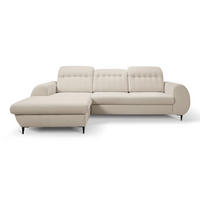 ECKSOFA PURO L-S Beige Plüsch-Stoff mit Schlaffunktion - Beige, Holz (275/166cm) - MASSENO