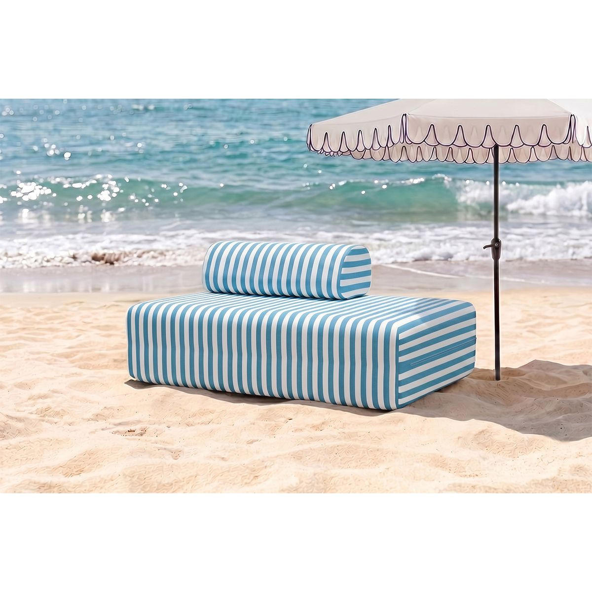 ZWEISITZER-GARTENSOFA mit weißen und blauen Streifen - Blau, Textil (95/70.5/148cm)