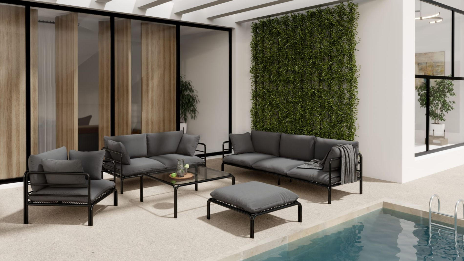 GARTENHOCKER Worcully Anthrazit/Schwarz mit wasserabweisendem Stoff, 150 x 72 cm - Anthrazit, Textil (150/42/72cm) - Selsey