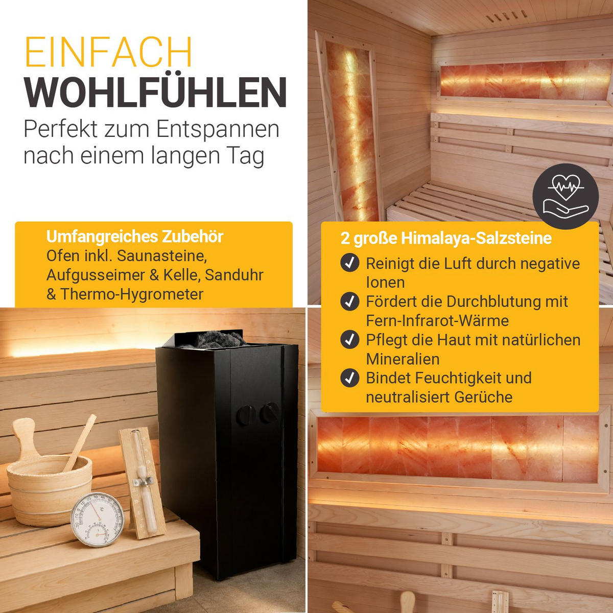 SAUNA Vantaa 120 x 120 cm mit 3,5 kW Saunaofen - Schwarz, Holz (120/200/120cm) - Artsauna