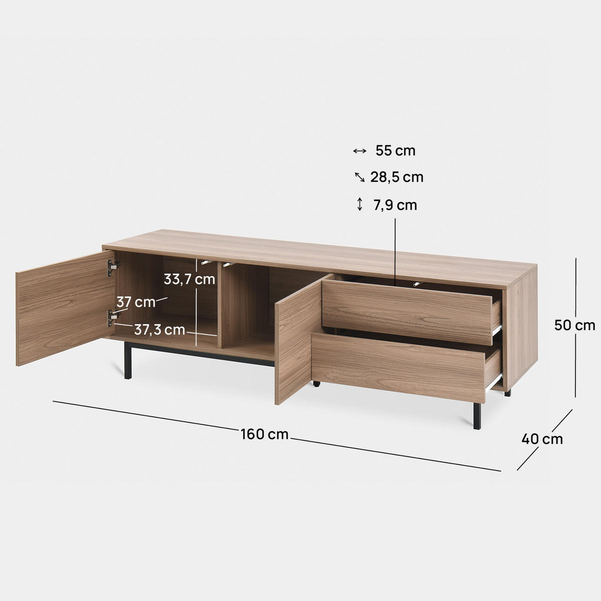 TV-ELEMENT Elton Natürlich 160 cm x 50 cm - Naturfarben, Holzwerkstoff (160/50/40cm) - Klast Home