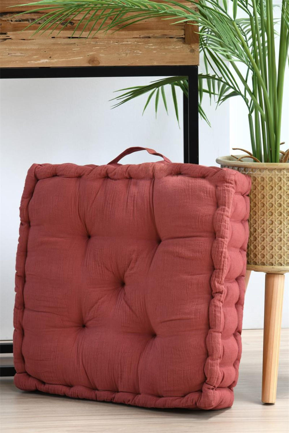 BODENSITZKISSEN Baumwolle Coline 45/45/10 cm - Rot, Naturmaterialien (45cm)