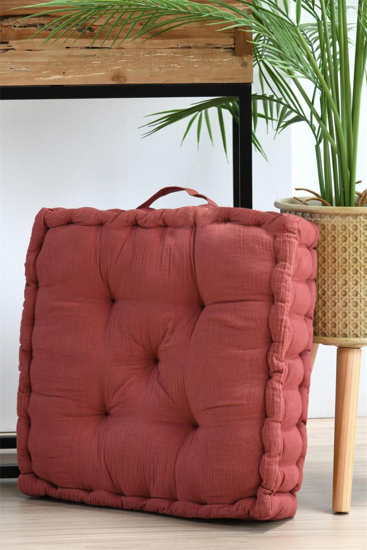 BODENSITZKISSEN Baumwolle Coline 45/45/10 cm - Rot, Naturmaterialien (45cm)