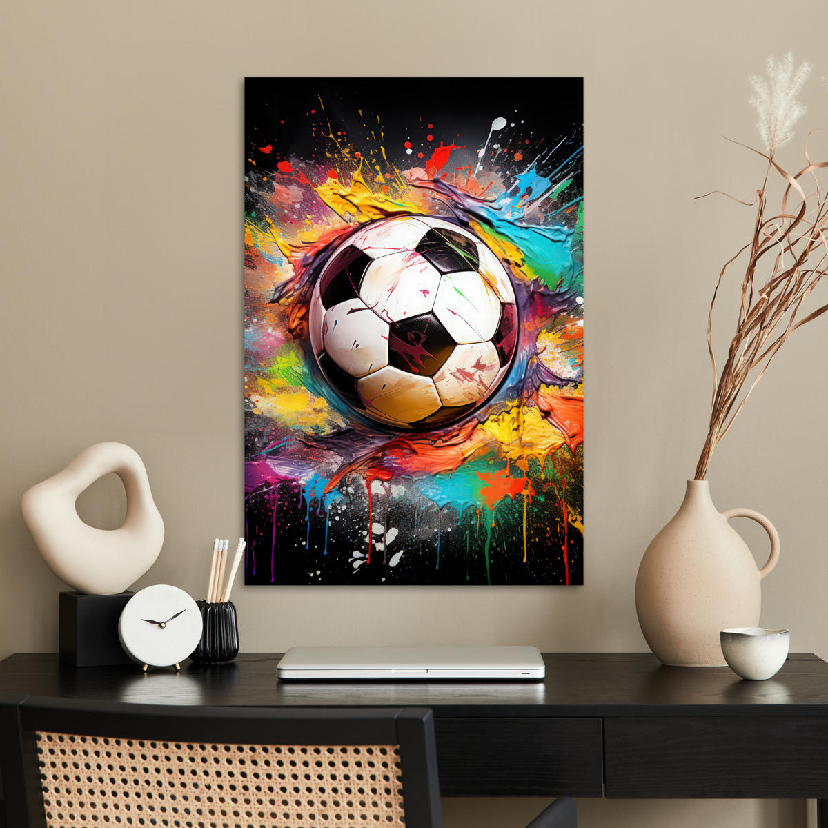 POSTER Fußball - Farbe - Farben - Schwarz - Weiß 40x60 cm - Weiß, Papier (40/60/0.1cm) - MuchoWow