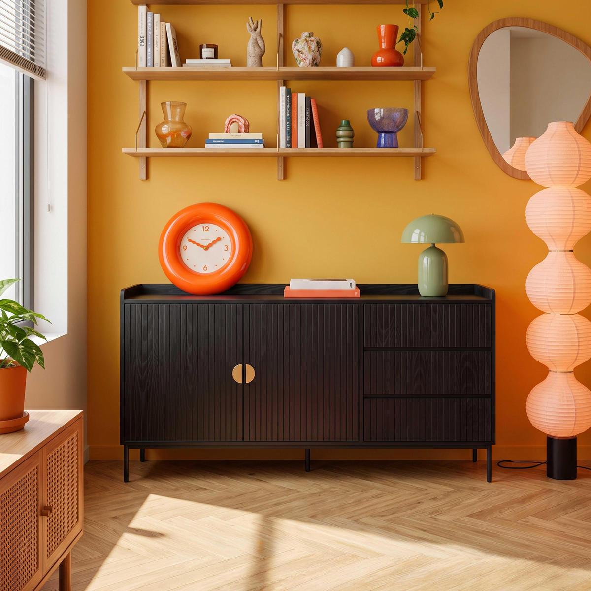 SIDEBOARD, Schwarz - Schwarz, Holz/Metall (150/80/40cm) - Oviala