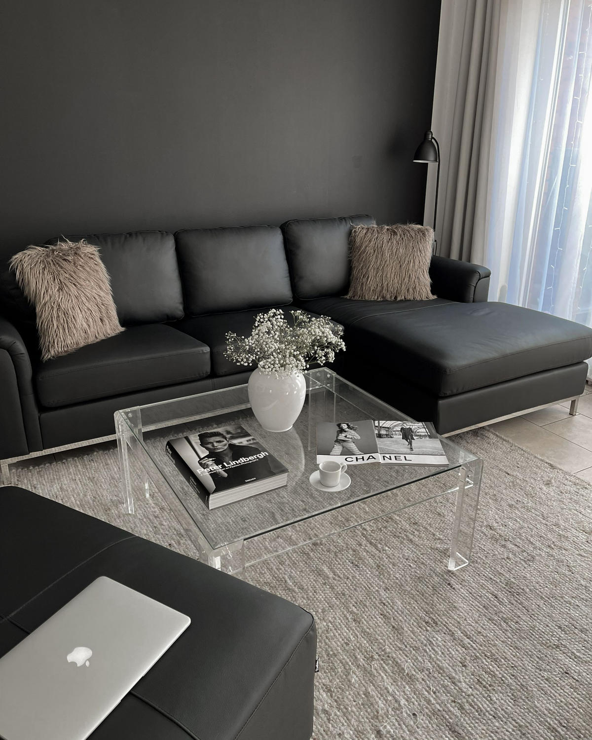 ECKSOFA rechtsseitig mit Ottomane Leder Schwarz Oslo - Schwarz, Leder/Fell (270/151cm) - Beliani