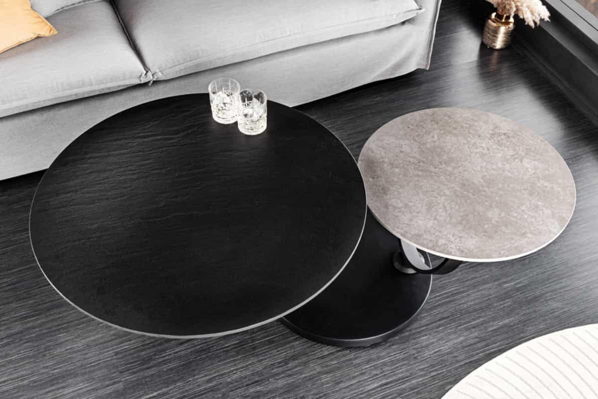 COUCHTISCH DANCING RINGS Beton Schwarz 135 cm - Schwarz/Grau, Naturmaterialien/Keramik (80/134/44cm) - riess-ambiente