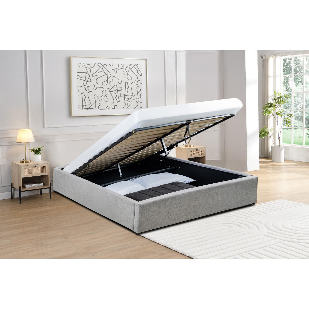 BETTKASTEN 140x190 cm mit grauem stoff - alba - Grau, Holz (190/140cm) - Calicosy