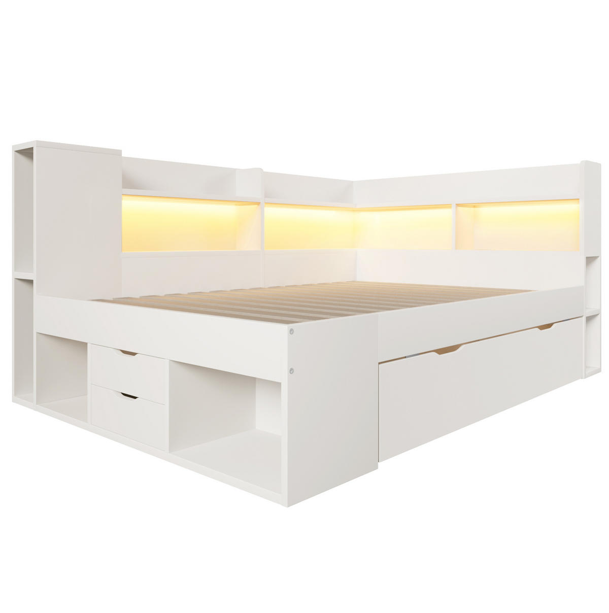 POLSTERBETT 140x200 cm in Weiß mit LED-Beleuchtung & USB-C - Weiß, Holzwerkstoff (140/200cm) - Modfu