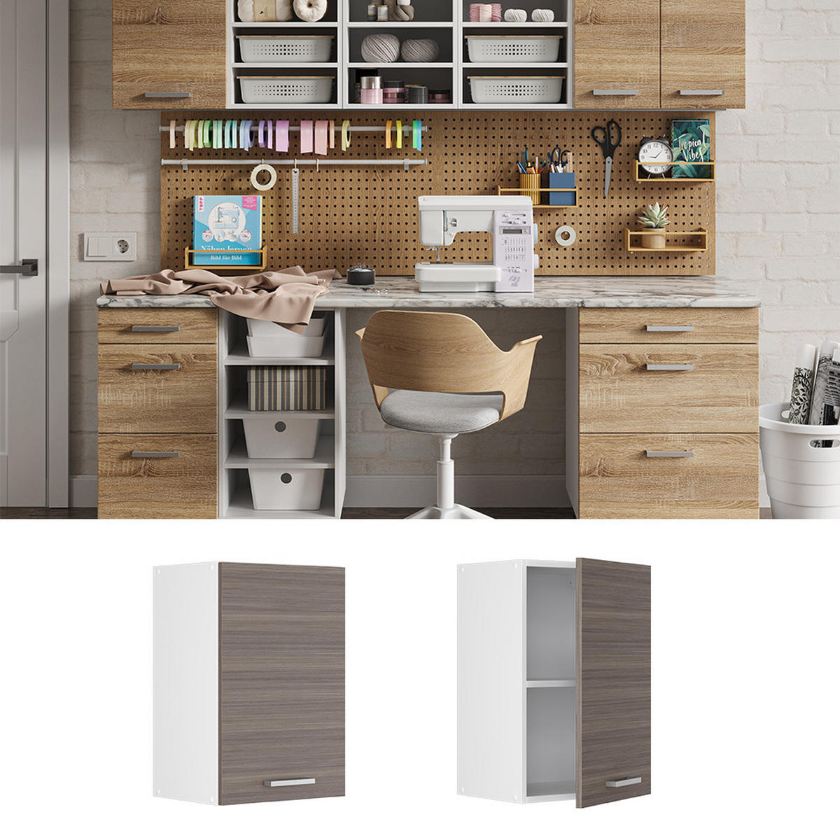 HÄNGESCHRANK R-Line Grau 40 cm mit offenen Regalen - Grau, Holzwerkstoff (40/60/31cm) - Vicco
