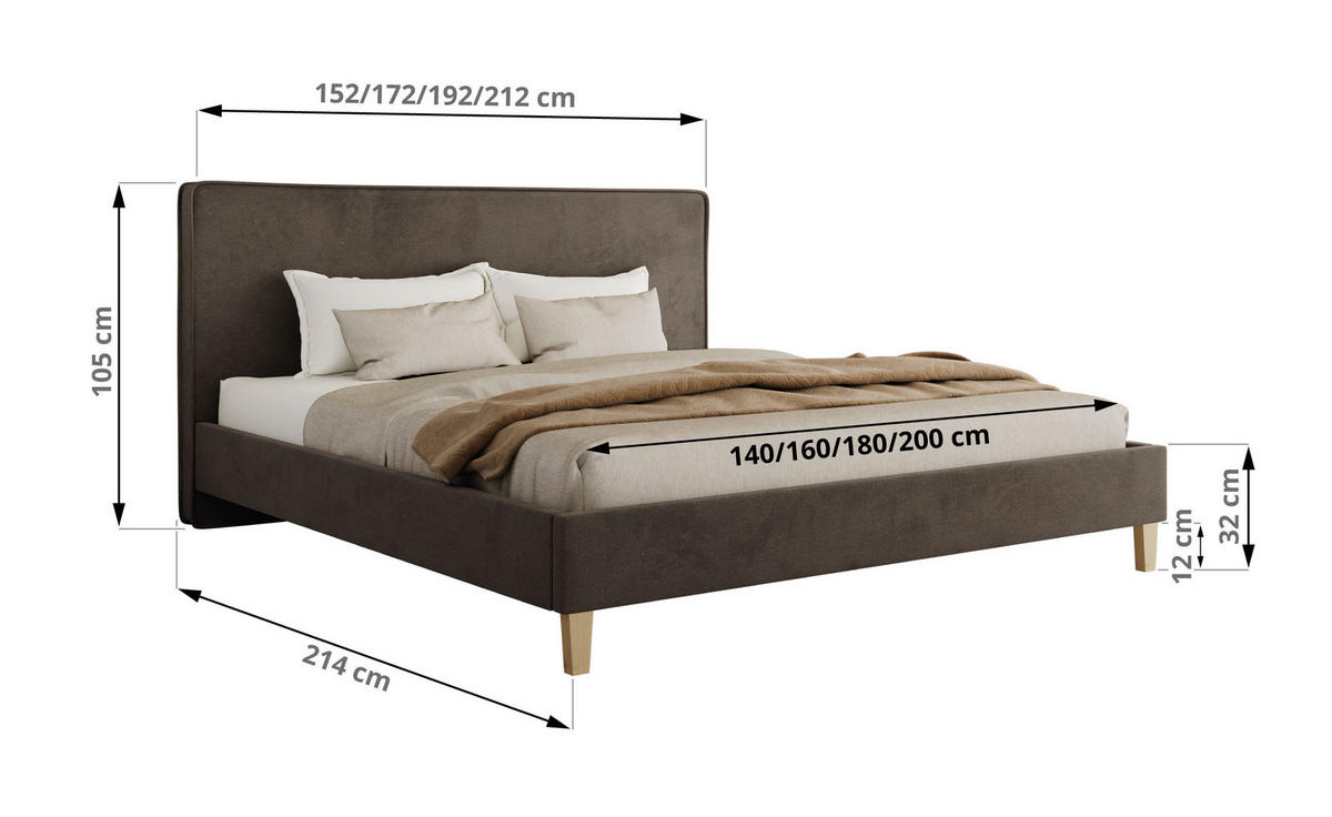 ČALÚNENÁ POSTEĽ LUMARO CLASSIC 140/200 - Hnedá Samet - bez matraca - hnedá/jadrový buk, drevo/textil (140/200cm) - MKS