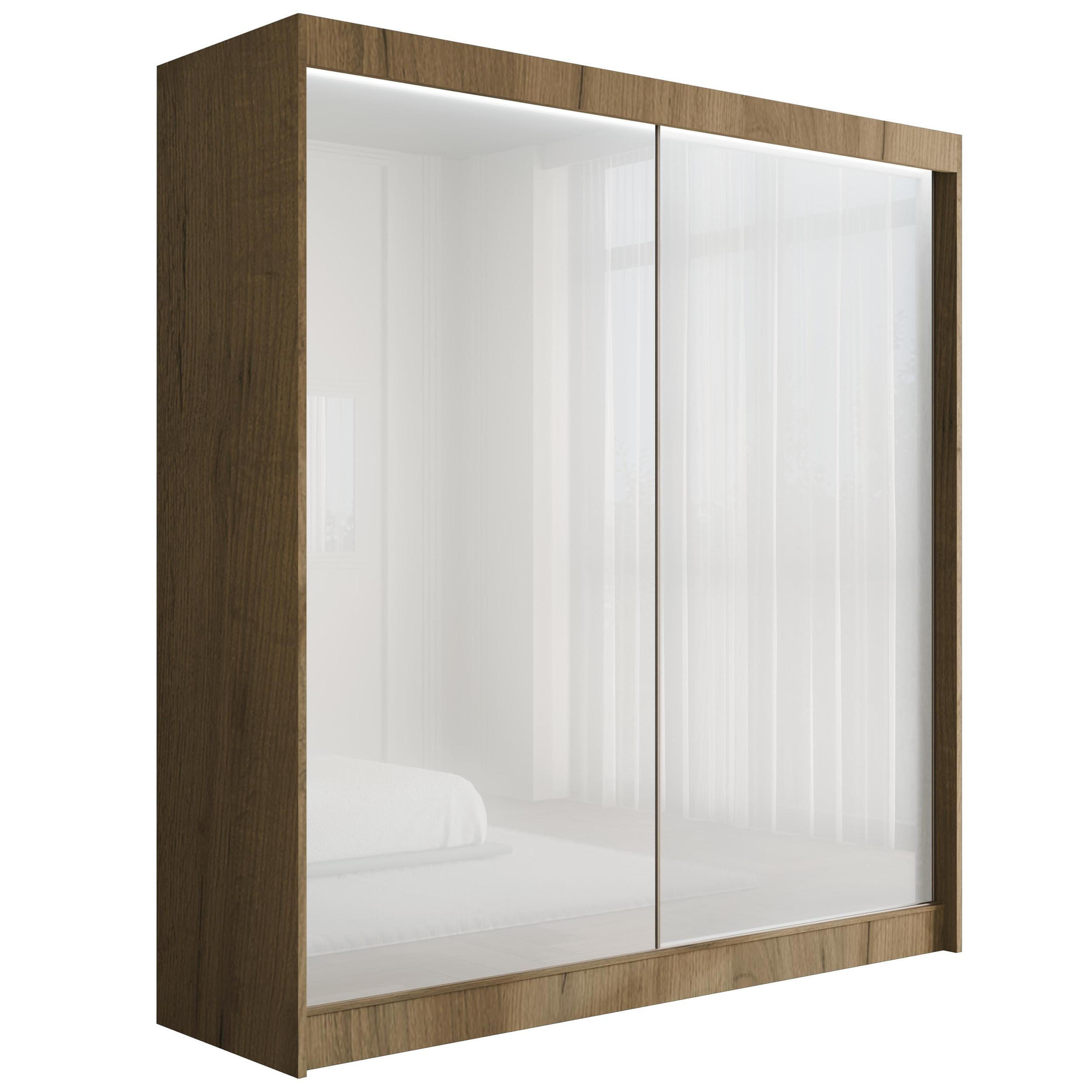 KLEIDERSCHRANK PEKA mit LED - 200 cm - Eichefarben|Weiß - Eichefarben/Weiß, Holzwerkstoff (200/215/61cm) - ALTDECOR